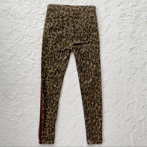 Zara woman high rise leopard animal print red velvet trim skinny jeans 2 - Picture 5 of 12